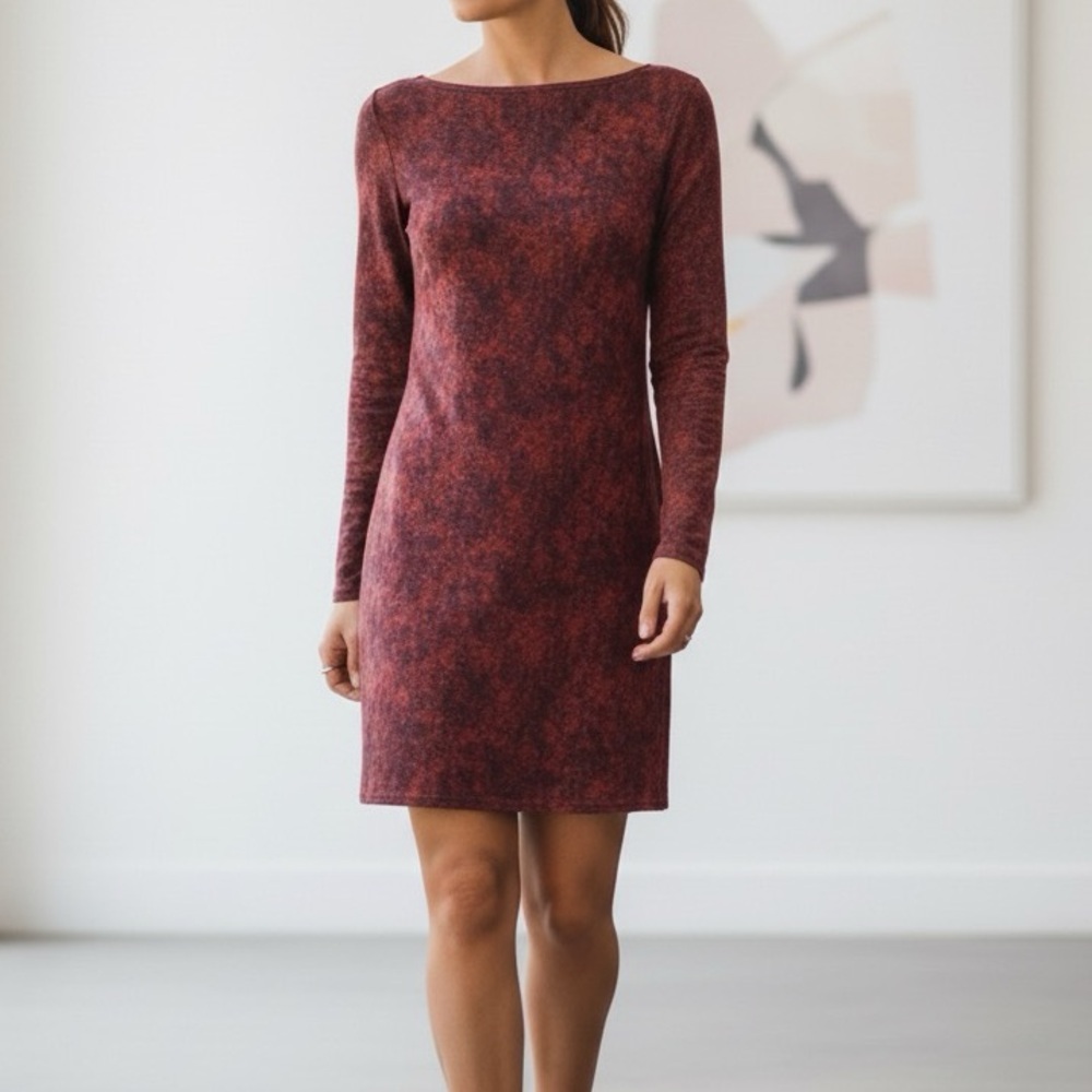 ๐
บSARAH Pacini Burgundy Space Dye Long Sleeved Jersey Dress Size 2